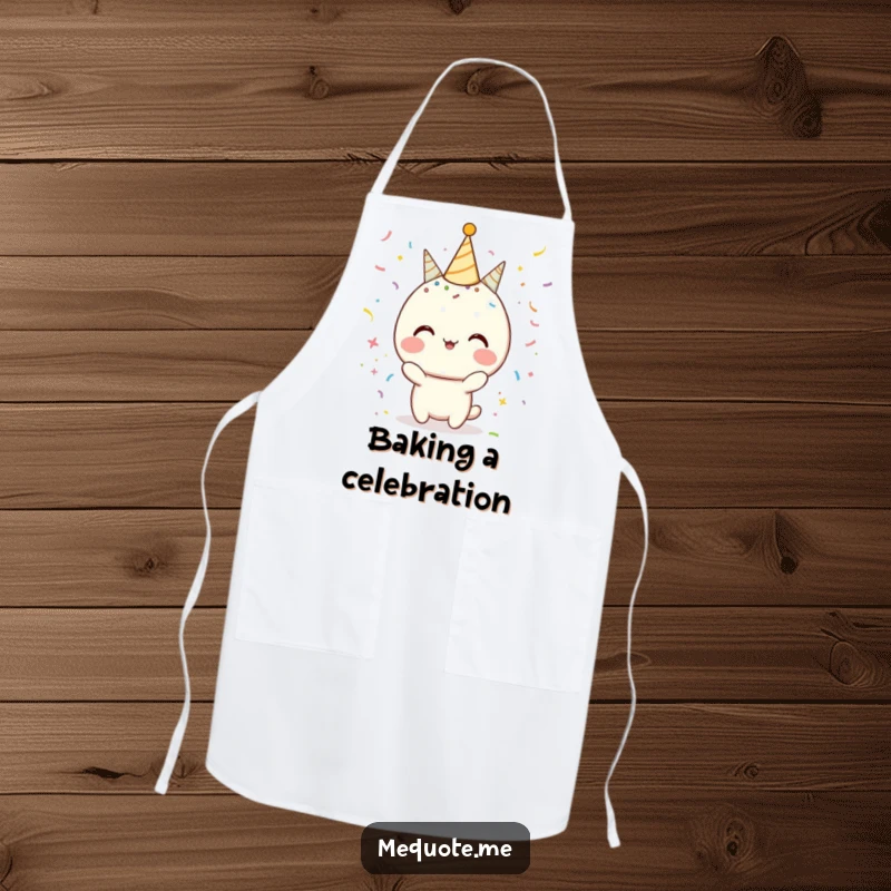 Funny Apron with a character covered in celebratory confetti and sparkles, perfect for festive kitchen activities.