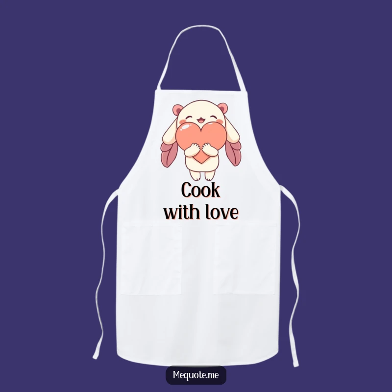 Funny Apron: Chef Character Hugs Heart, Cook with Love & Joy!