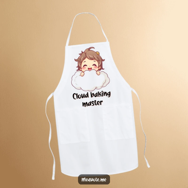 Funny Apron: A smiling character joyfully hugging a cloud, bringing a whimsical touch to cooking.