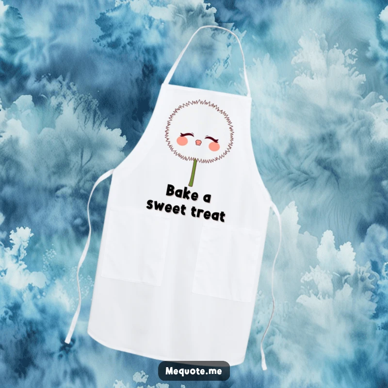 Funny Dandelion Apron showing a cute puff character blowing kisses, perfect for adding whimsical fun to the kitchen.