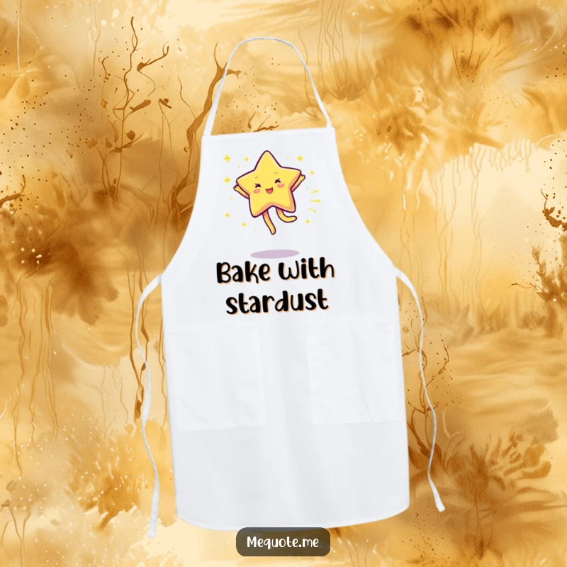 Funny Star Apron showing a sparkling star character cartwheeling, perfect for adding cosmic fun to cooking.