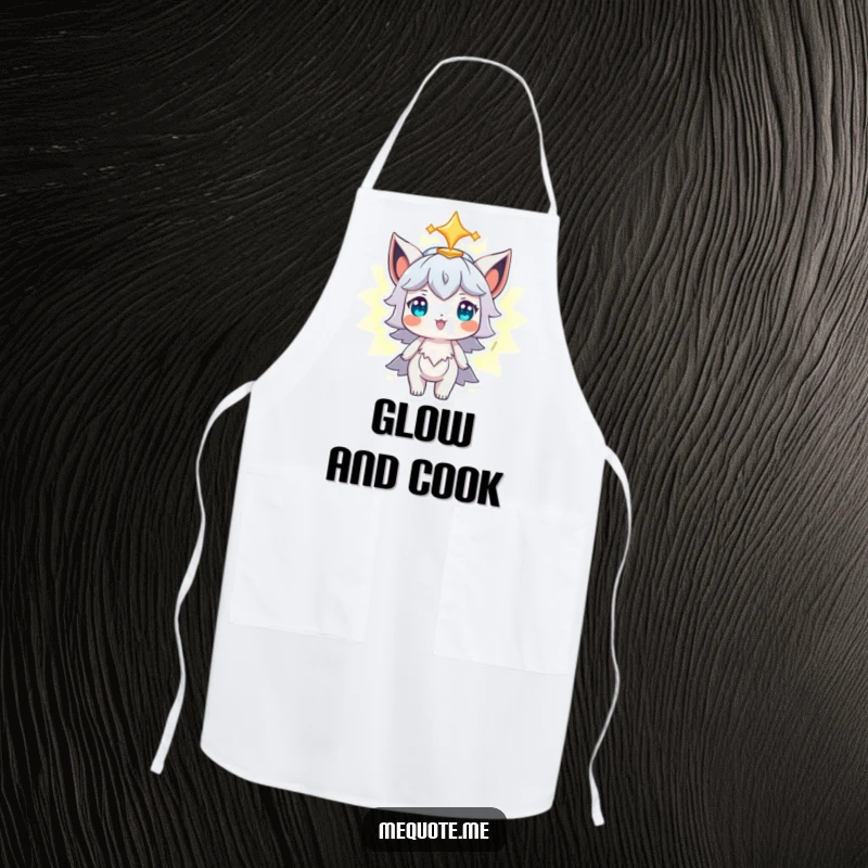 Funny Apron showing a character proudly observing its own glowing aura, perfect for kitchen tasks with a positive vibe.