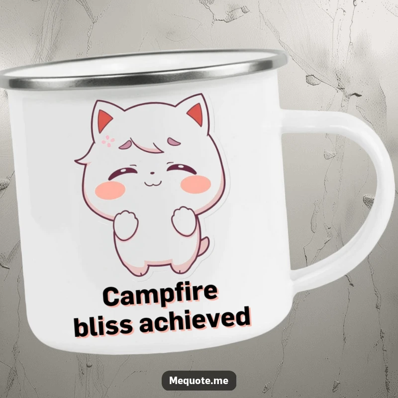 Funny Camping Mug with a character radiating pure self-satisfaction with closed eyes, perfect for peaceful outdoor moments.