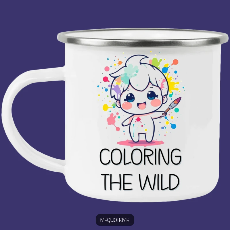 Funny Enamel Art Camping Mug: Paintbrush Splatter, Perfect Outdoor Gift