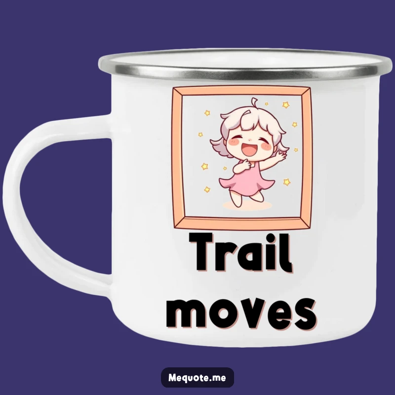 Funny Camp Mug: Character Laughs Dancing in Mirror, Outdoor Hilarious Gift