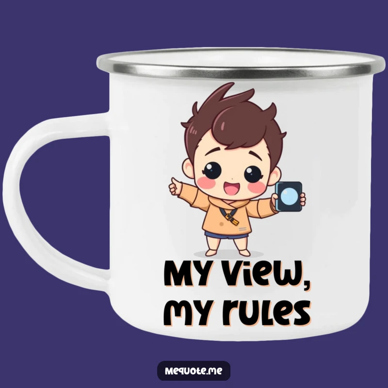 Funny Selfie King Camping Mug: Cheerful Character Proud Pose, Adventure Ready