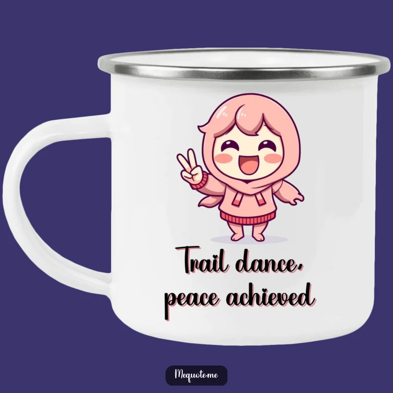 Funny Victory Dance Camping Mug: Delighted Character Peace Sign, Outdoor Cheer