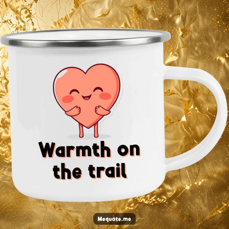 Funny Heart Hug Camping Mug showing a smiling heart character offering a warm hug, perfect for outdoor warmth and affection.