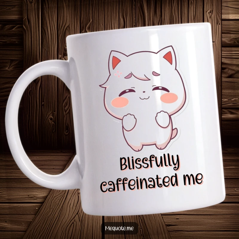 Funny Mug with a character whose eyes are closed, radiating pure self-satisfaction and blissful contentment.