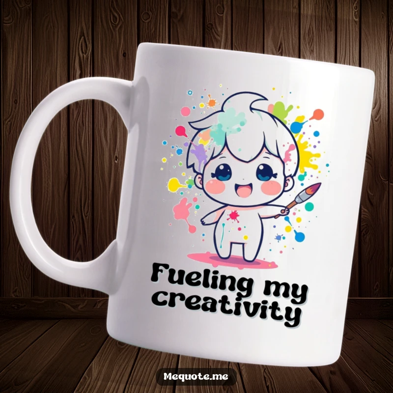 Funny mug showcasing a delighted paintbrush character joyfully splattering vibrant colors. An artist's essential, humorous gift.