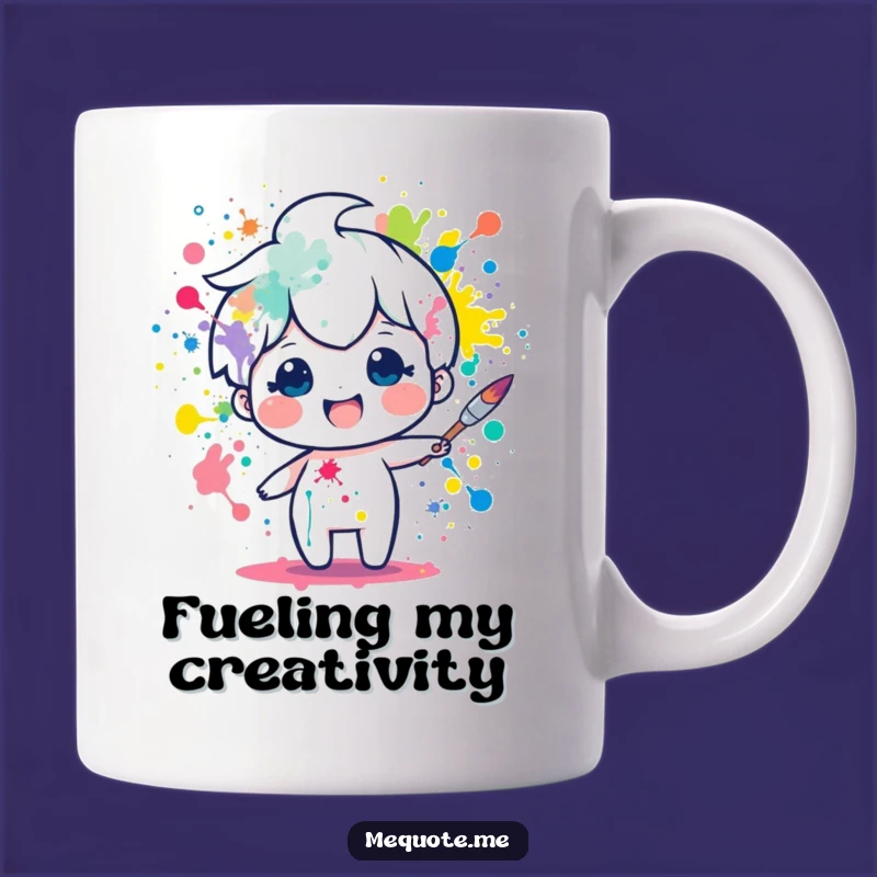 Funny Artist Mug: Delighted Paintbrush Character Splattering Colors, Perfect Gift