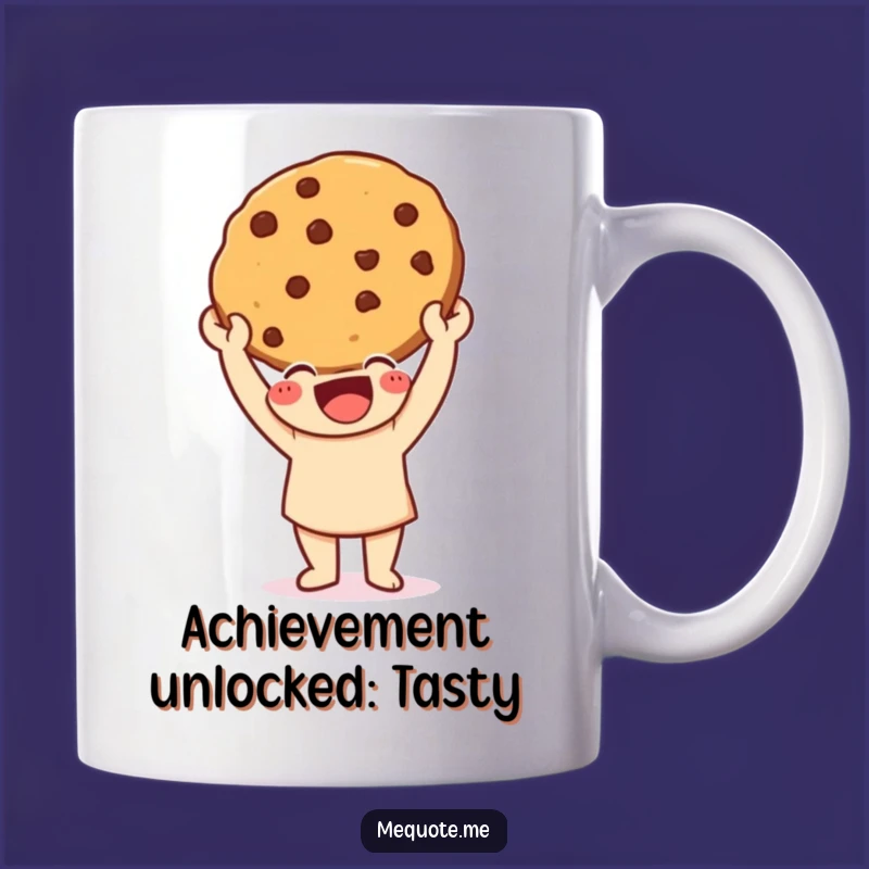 Funny Baker's Triumph Mug: Happy Character with Cookie, Perfect Funny Gift