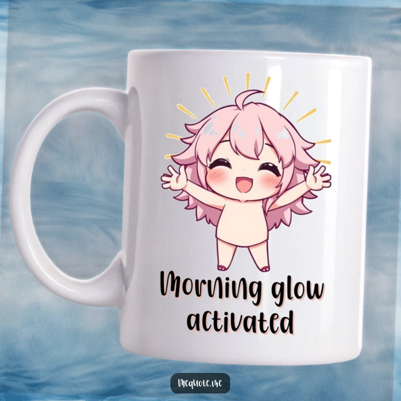 Funny Mug depicting a character in a radiant, confident stance, radiating self-assuredness and positive energy.