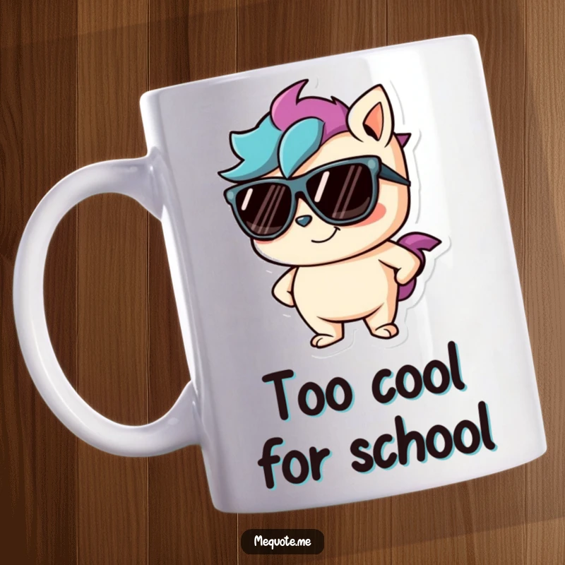 Funny mug with a mischievous character wearing cool sunglasses, sporting a confident smirk and radiating playful swagger.