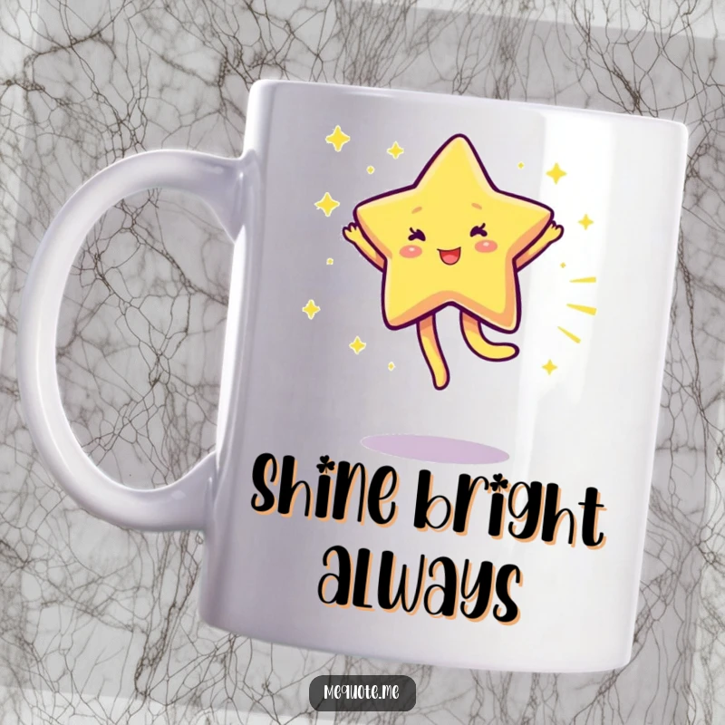 Funny Sparkling Star Mug depicting a radiant star character gleefully performing a cartwheel, full of energetic joy.