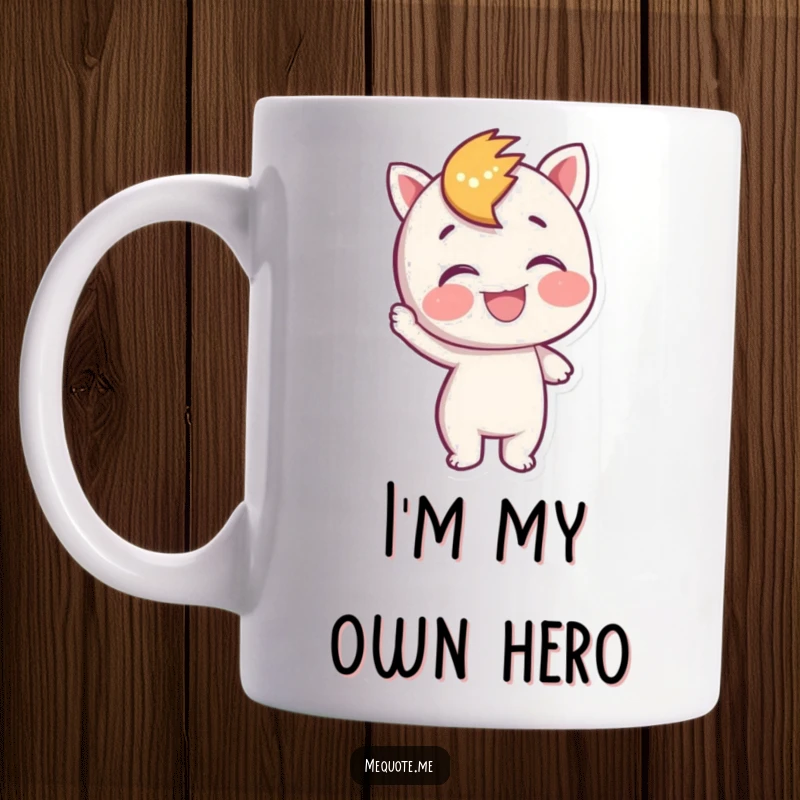 Funny Mug showing a character joyfully patting itself on the back, celebrating personal success and self-approval.