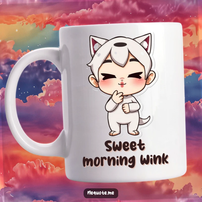 Funny Mug: A mischievous character playfully blowing a kiss, sending a flirty greeting, a perfect funny gift.