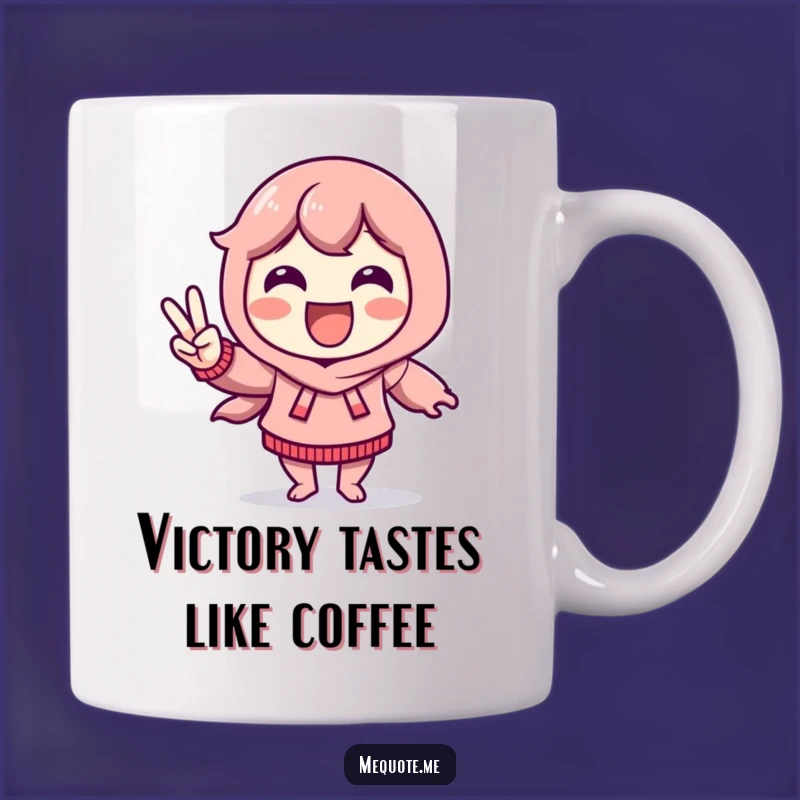 Funny Victory Dance Mug: Delighted Character Peace Sign, Perfect Funny Gift