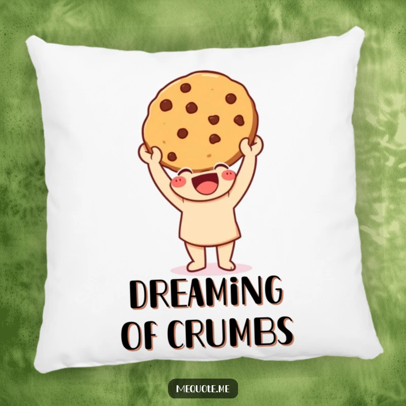 Funny Pillow featuring a happy character triumphantly holding a freshly baked cookie, perfect for cozying up with.