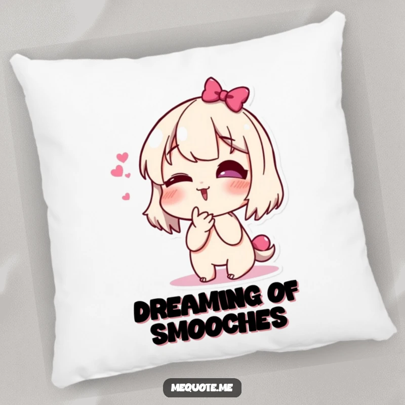 Funny pillow with a charming, giggling character blowing a sweet kiss, perfect for adding a soft touch of humor.