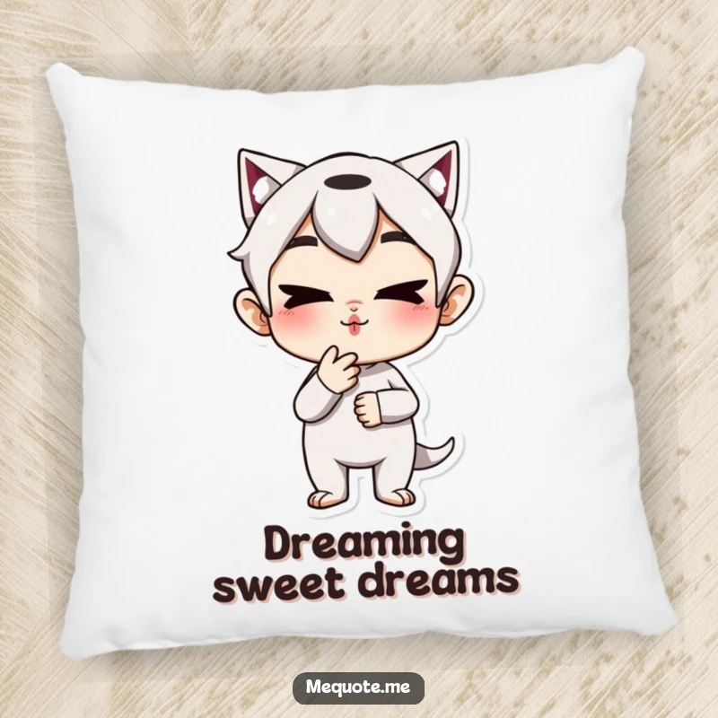 Funny Pillow: A mischievous character blowing a kiss, bringing comfort and playful charm, a delightful funny gift.