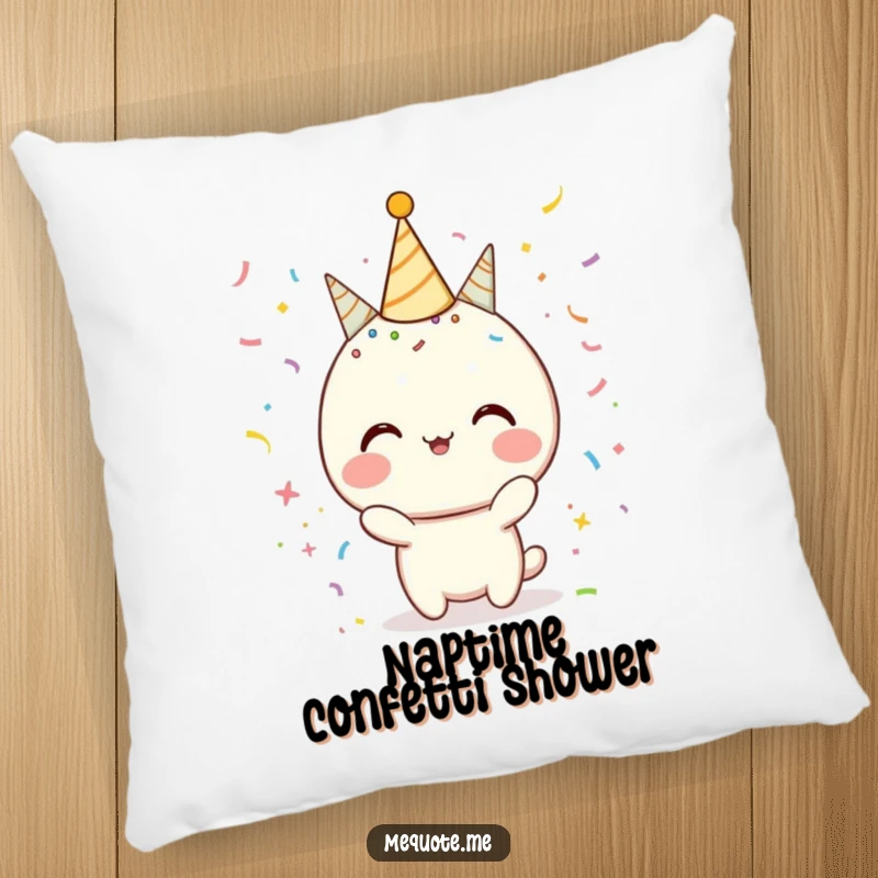 Funny Pillow with a character engulfed in confetti and sparkles, bringing a festive and joyful vibe to any room.