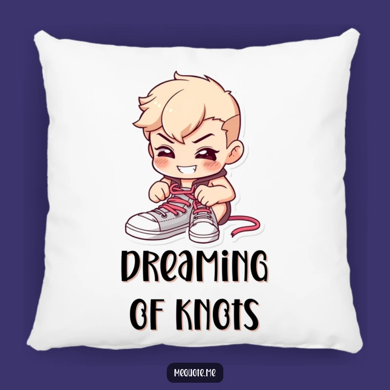 Funny Determined Shoelace Pillow: Cuddle Up with Focus from this Hilarious Grinning Character