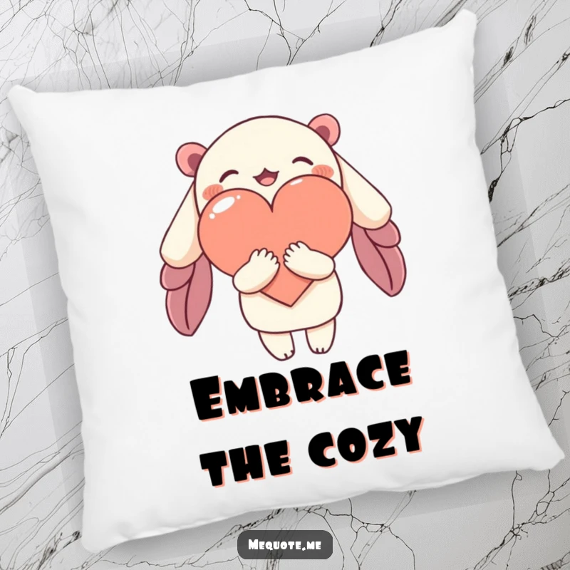 Funny pillow showcasing a character embracing a stylized heart, representing comfort, love, and affectionate warmth.