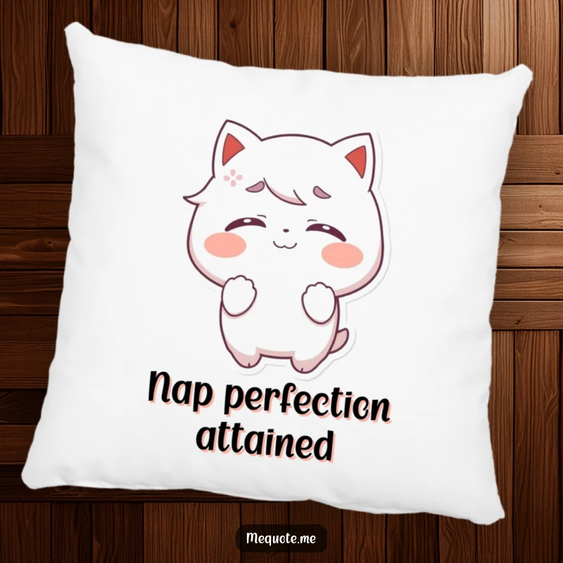 Funny Pillow with a character whose eyes are closed, radiating pure self-satisfaction and blissful comfort.