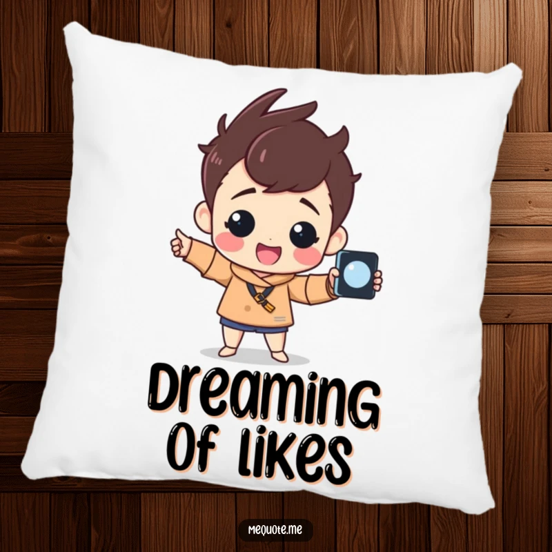 Funny Pillow featuring a cheerful character striking a proud pose with a selfie stick, offering comfort and a chuckle.