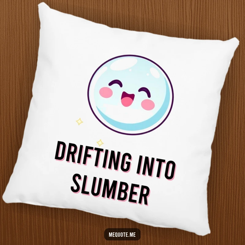 Funny pillow featuring a bubbly bubble icon character floating with delightful glee, offering comfort and cheer. A charming funny gift.