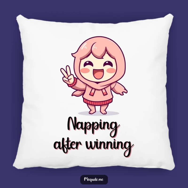 Funny Victory Dance Pillow: Delighted Character Peace Sign, Comfy & Joyful