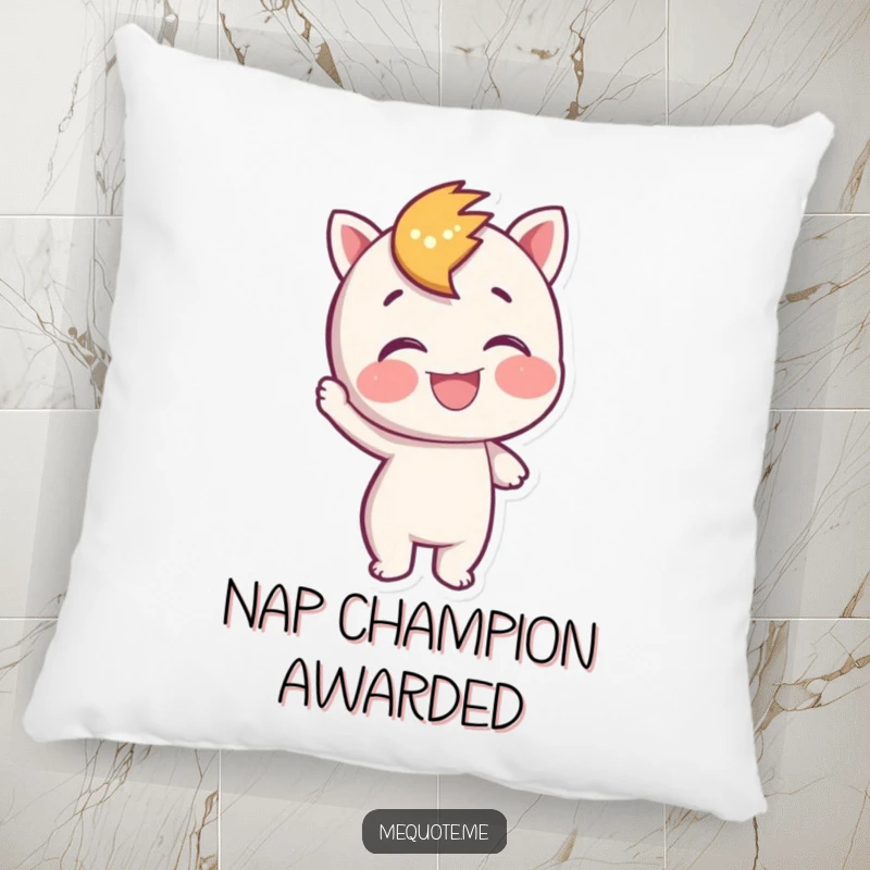 Funny Pillow with a character joyfully patting itself on the back, offering comfort and a reminder of achievements.