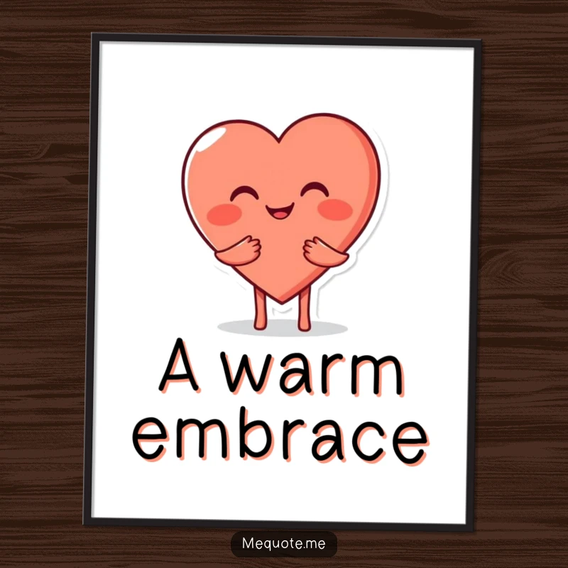 Funny Heart Hug Digital Art Print showing a smiling heart character giving a warm hug, bringing instant affection and cheer.