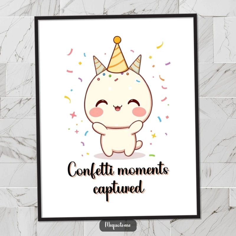 Funny Digital Art Print of a character celebrating with a dazzling display of confetti and sparkles, perfect for festive decor.