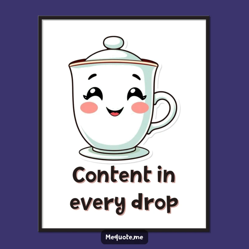 Funny Teacup Digital Art Print: Steamy Grin Character, Perfect Humorous Wall Decor