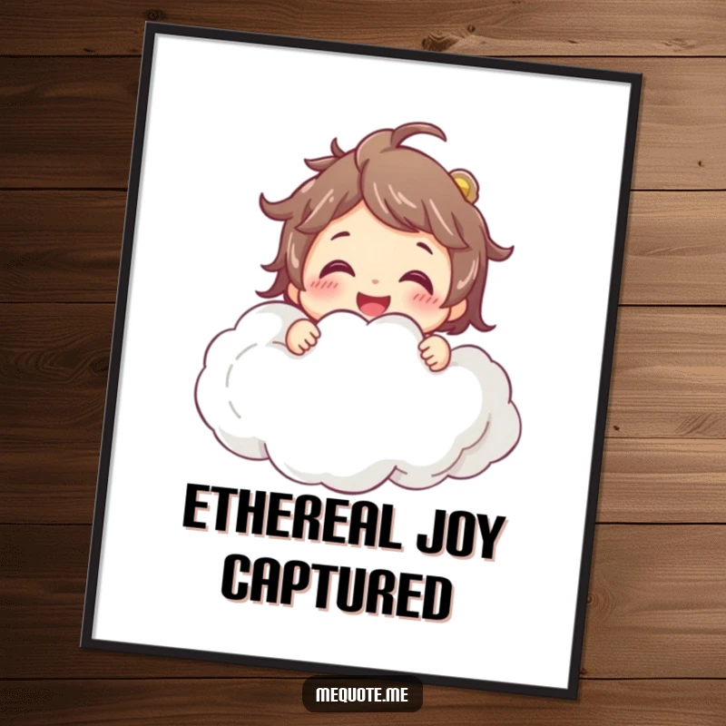 Funny Digital Art: A smiling character in a joyful embrace with a large cloud, symbolizing happiness and peace.