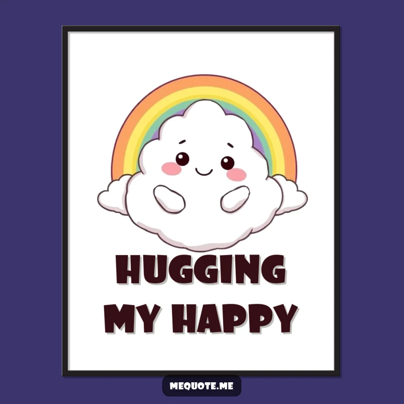 Funny Cloud Hugging Rainbow Digital Art: Instant Joy