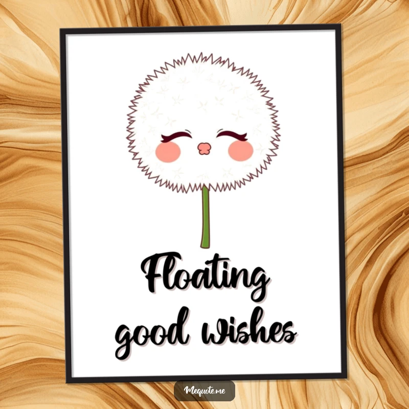 Funny Dandelion Digital Art Print showing a cute puff character blowing kisses, bringing instant whimsical charm and lightheartedness.