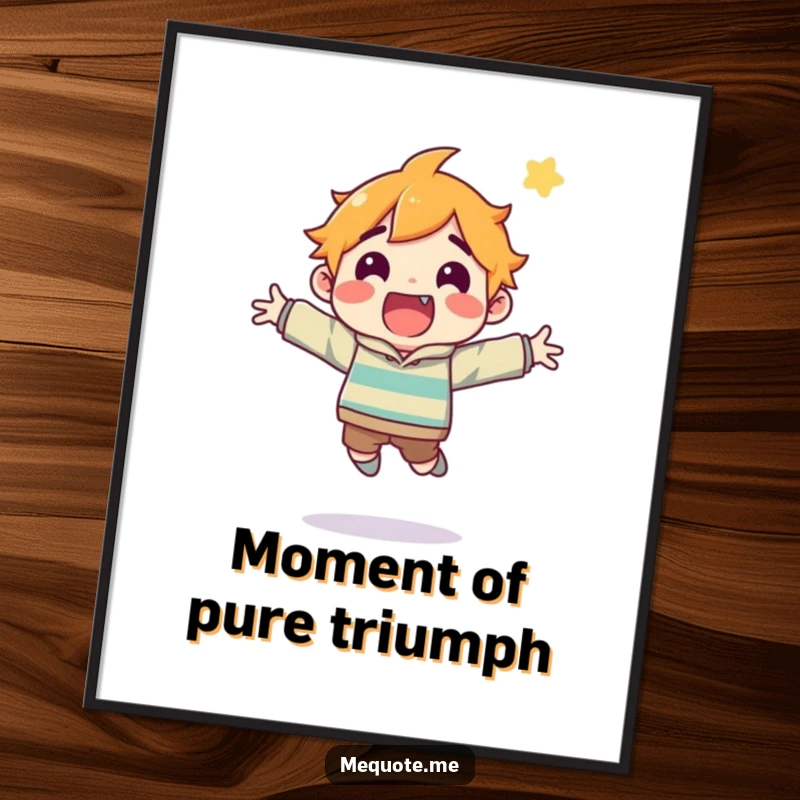 Funny digital art print depicting a character in a thrilling, high-energy jump, symbolizing boundless enthusiasm and celebration.