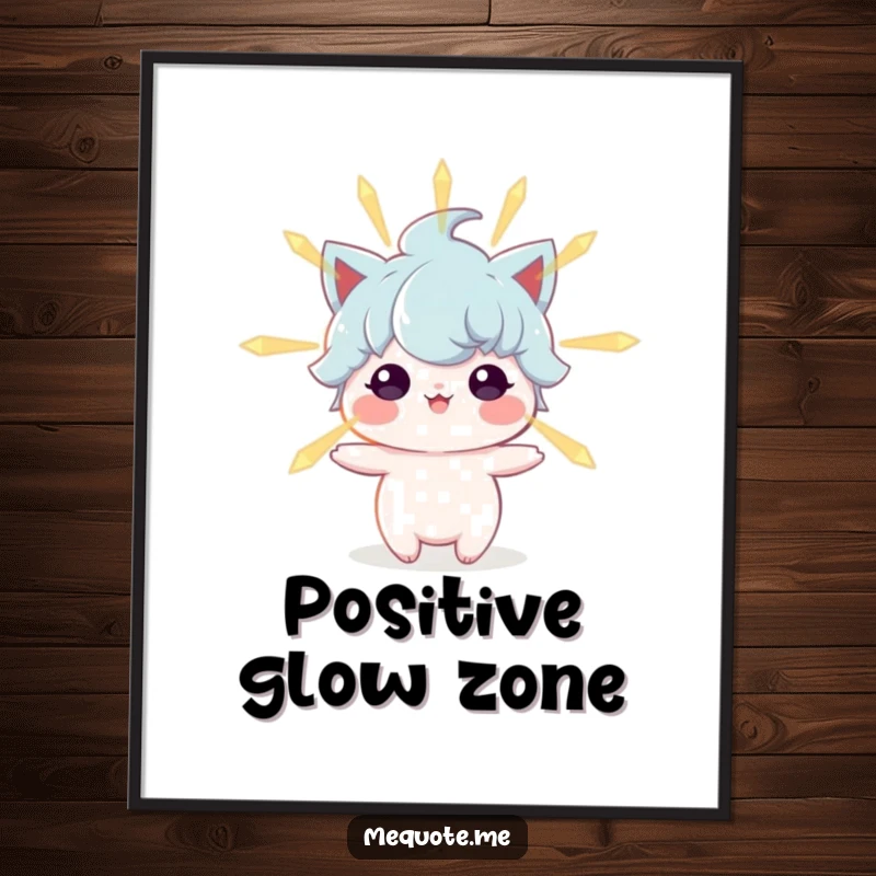Funny digital art print depicting a character emitting a soft, inviting glow, symbolizing positive energy and peaceful vibes.