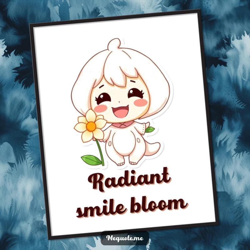 Funny digital art print of a character's radiant smile interacting with a vibrant flower, creating a scene of pure joy.