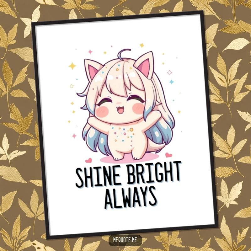 Funny digital art print of a character gleefully showering itself with shimmering glitter, perfect for vibrant and cheerful decor.