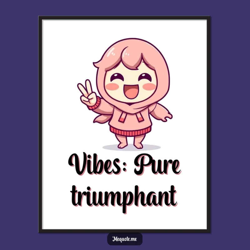 Funny Victory Dance Digital Print: Delighted Character Peace Sign, Instant Joy