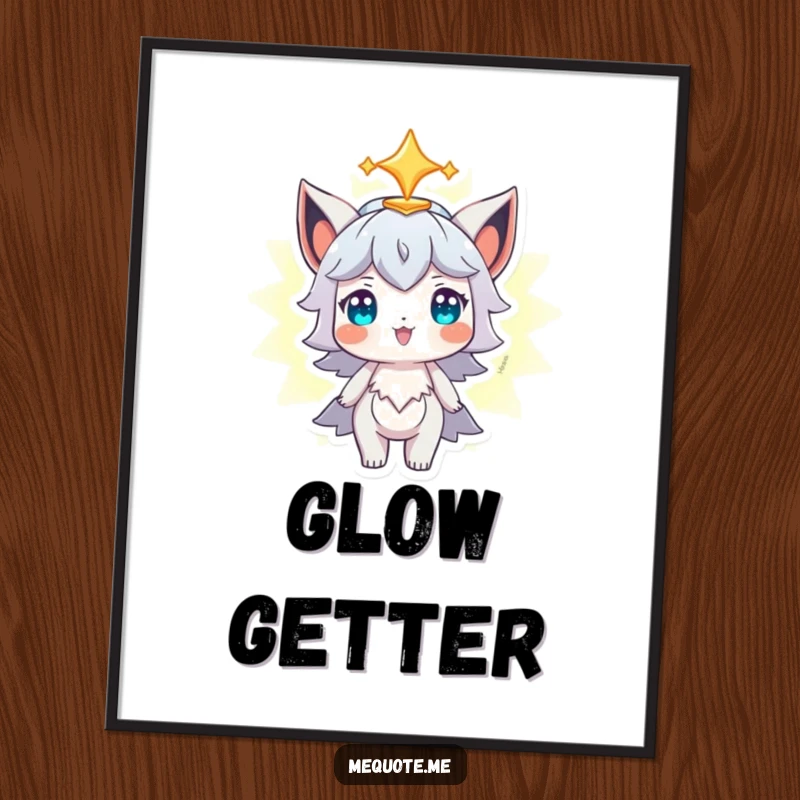 Funny Digital Art Print of a character proudly observing its own glowing aura, perfect for positive and humorous decor.