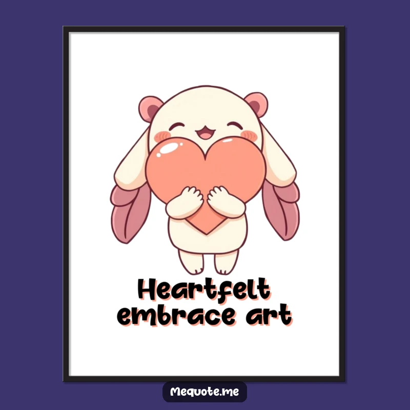 Funny Digital Art: Character Embraces Heart, Instant Love Art Print!