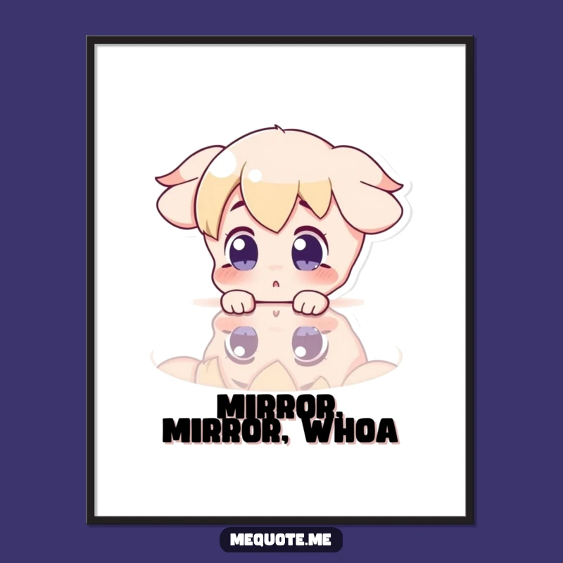 Funny Surprise Reflection Digital Print: Character Shocked by Mirror, Instant Art