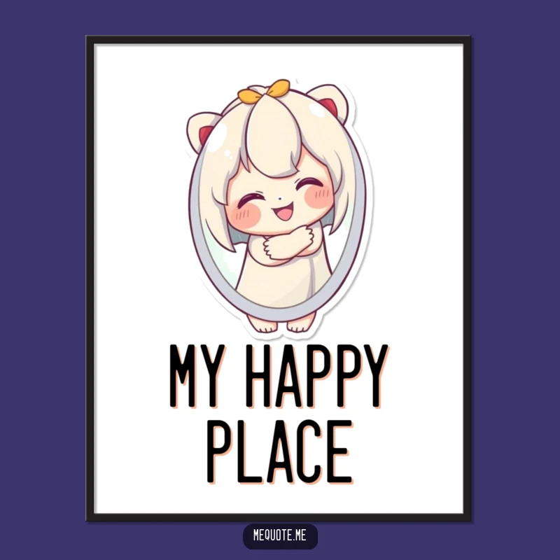 Funny Digital Art: Cute Character Embraces Reflection, Instant Hilarious Decor