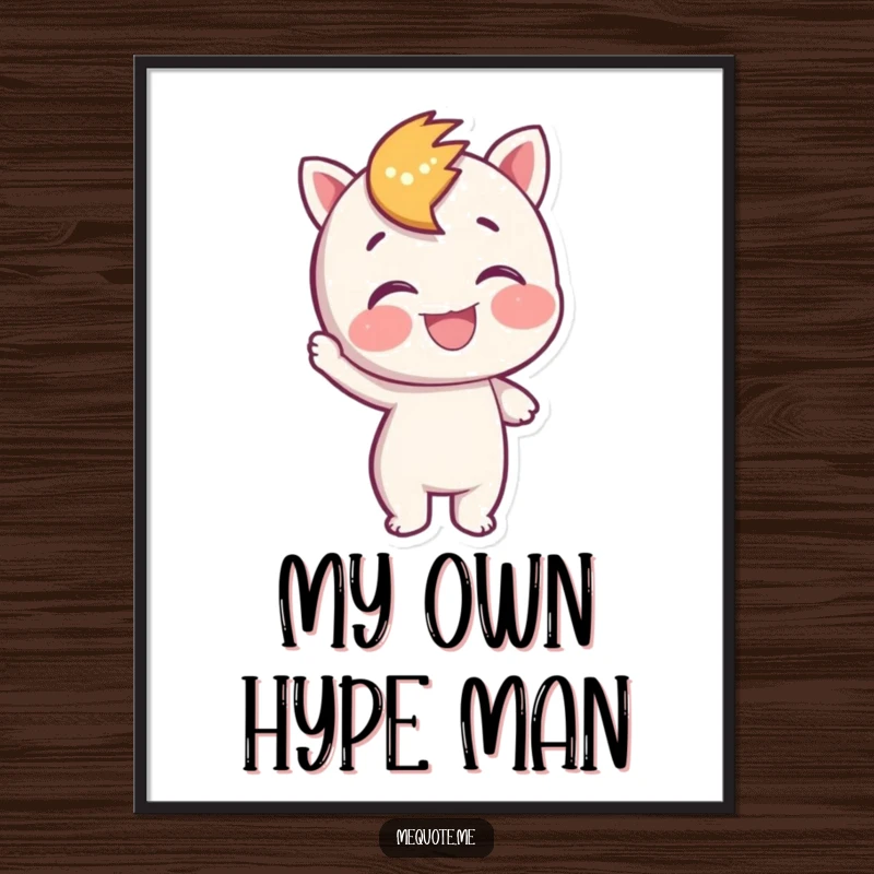 Funny Digital Art Print of a character joyfully patting itself on the back, symbolizing achievement and self-celebration.