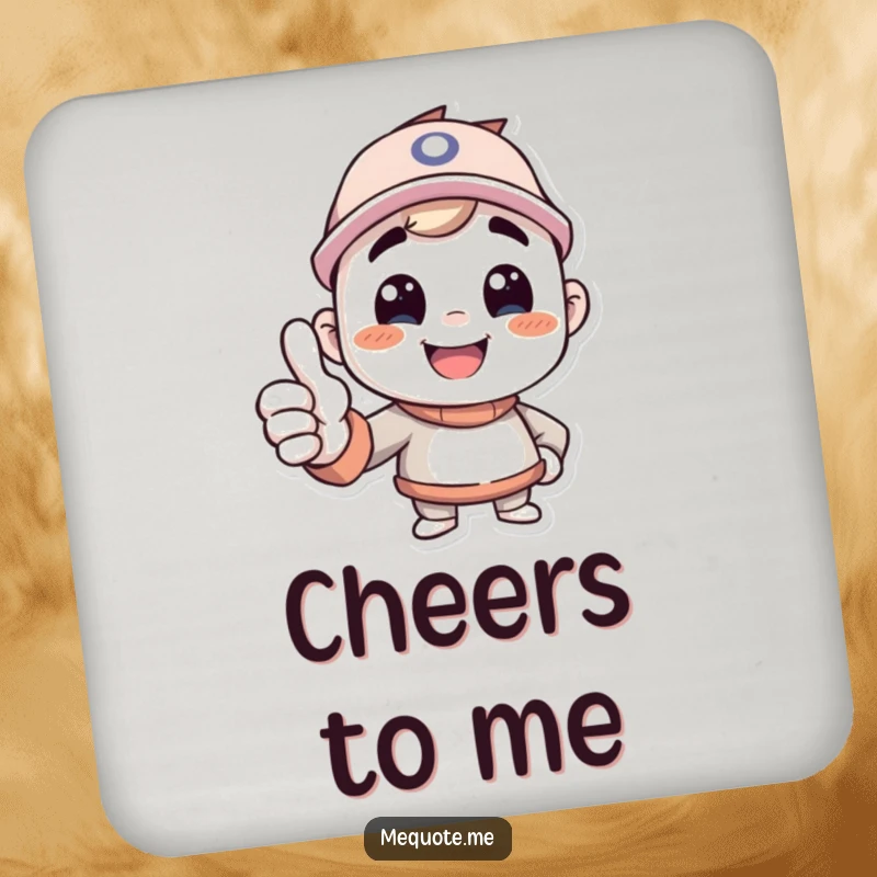 Funny drink coaster featuring a happy character giving a confident thumbs up to its reflection, adding humorous style.